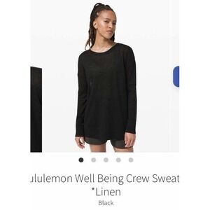 🍋EUC Lululemon Well Being CREW Sweater LINEN BLEND Black Mesh Back XL W3CMVS
